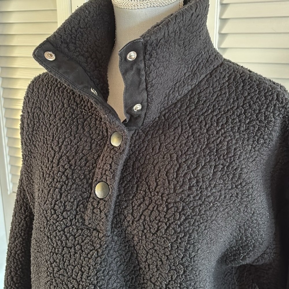J. Crew Snap Collar Sherpa Polartec® Fleece Pullover Jacket Women’s Black Size M - Picture 2 of 12